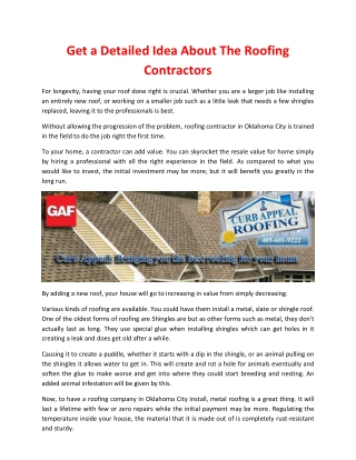 Get a Detailed Idea About The Roofing Contractors