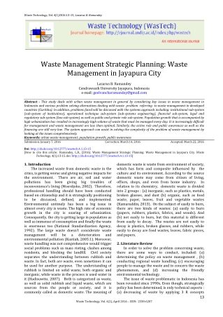 WASTE MANAGEMENT STRATEGIC PLANNING (Waste Management In Jayapura City)