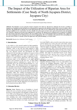 The Impact of the Utilization of Riparian Area for Settlements (Case Study of North Jayapura District, Jayapura City)