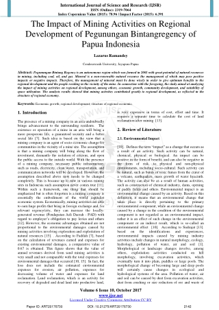 The Impact of Mining Activities on Regional Development of Pegunungan Bintang Regency of Papua Indonesia