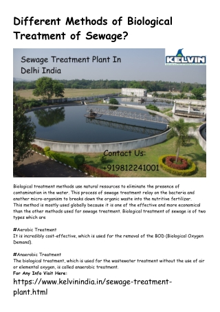 What Are the Different Methods of Biological Treatment of Sewage?