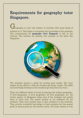 Requirements for geography tutor Singapore.