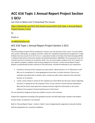 ACC 616 Topic 1 Annual Report Project Section 1 GCU