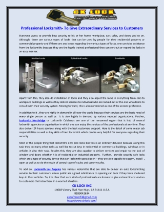 Professional Locksmith- To Give Extraordinary Services to Customers
