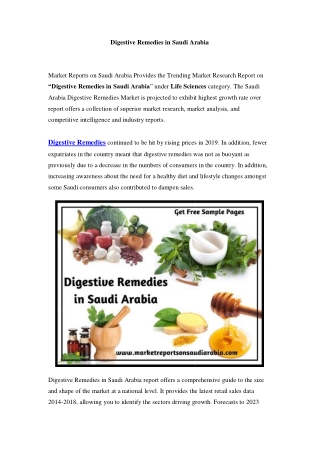 Saudi Arabia Digestive Remedies Market: Growth, Opportunity and Forecast Till 2023