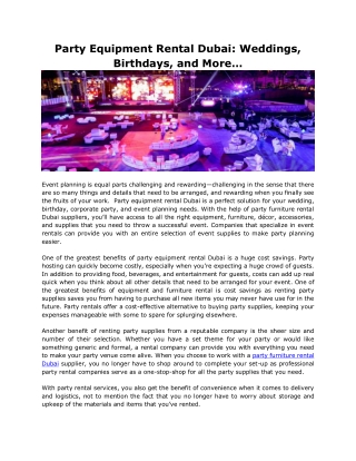 Party Equipment Rental Dubai: Weddings, Birthdays, and More…