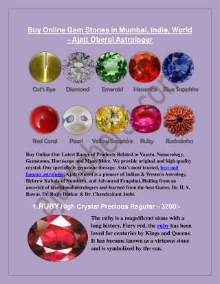 Buy Online Gem Stones in Mumbai, India, World - Ajatt Oberoi Astrologer