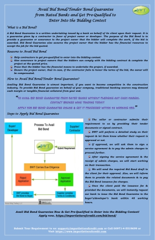 Bid Bond – Tender Bond Guarantee – How to Apply