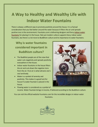 A Way to Healthy and Wealthy Life with Indoor Water Fountains