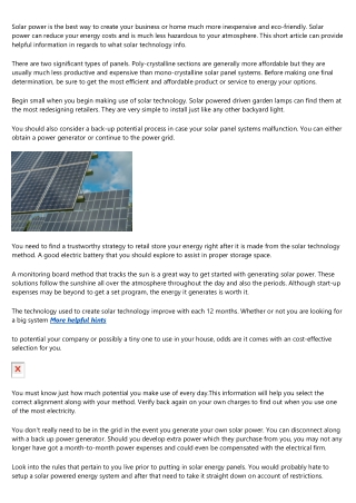 A Few Ideas To Get Involved With Solar Power