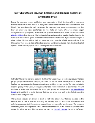 Hot Tubs Ottawa Inc.: Get Chlorine and Bromine Tablets at Affordable Price