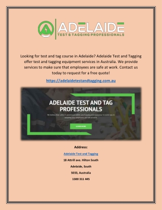 Test and Tag Course in Adelaide, Australia