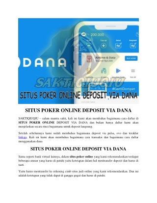 SITUS POKER ONLINE DEPOSIT VIA DANA