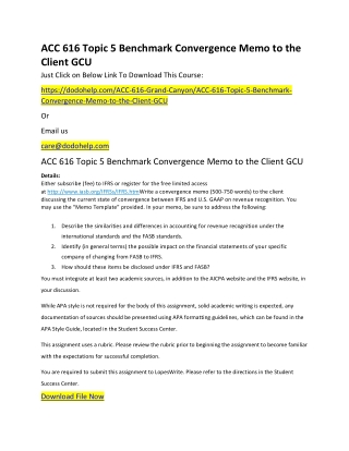 ACC 616 Topic 5 Benchmark Convergence Memo to the Client GCU