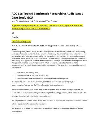 ACC 616 Topic 6 Benchmark Researching Audit Issues Case Study GCU