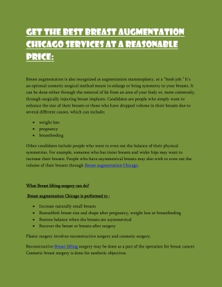 Get the best Breast augmentation Chicago services at a reasonable price