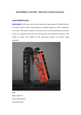 Smok RPM40 vs Fetch Mini - Which One Is Better Pod System