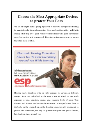 Choose the Most Appropriate Devices to protect Your Ears