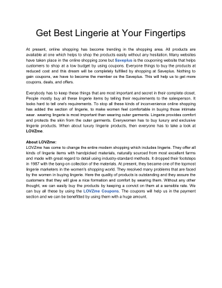 Get Best Lingerie at Your Fingertips