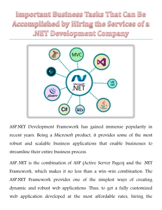 Important Business Tasks That Can Be Accomplished by Hiring the Services of a .NET Development Company