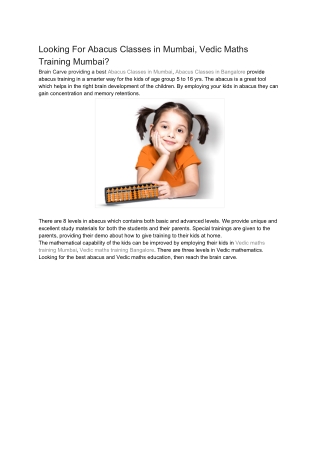 Looking For Abacus Classes in Mumbai, Vedic Maths Training Mumbai?