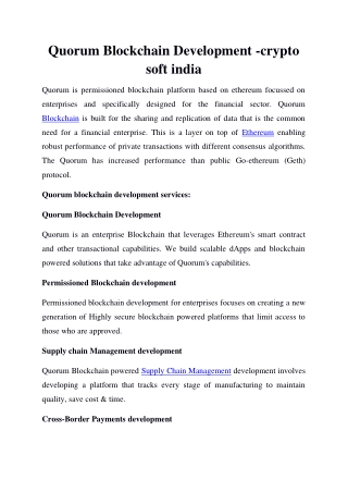 Quorum Blockchain Development -crypto soft india