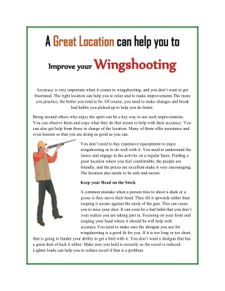 A Great Location can help you to Improve your Wingshooting