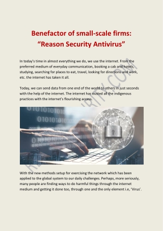 Benefactor of small-scale firms: “Reason Security Antivirus”