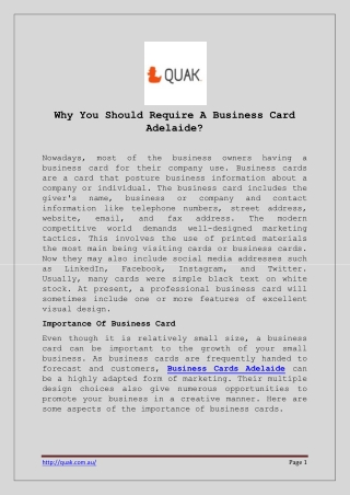 Why You Should Require A Business Card Adelaide?