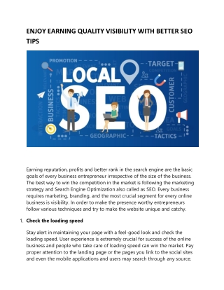 ENJOY EARNING QUALITY VISIBILITY WITH BETTER SEO TIPS