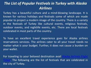 The List of Popular Festivals in Turkey with Alaska Airlines