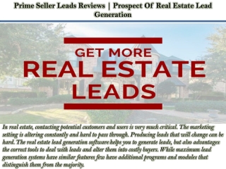 Prime Seller Leads Reviews | Prospect Of Real Estate Lead Generation