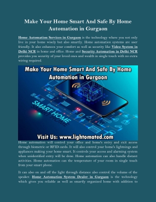 Make Your Home Smart And Safe By Home Automation in Gurgaon