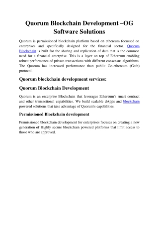 Quorum Blockchain Development -OG Software Solutions