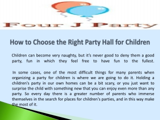 How to Choose the Right Party Hall for Children