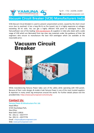 Vacuum Circuit Breaker (VCB) Manufacturers India