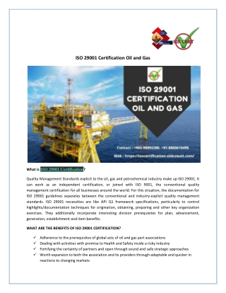 ISO 29001 Certification Oil and Gas