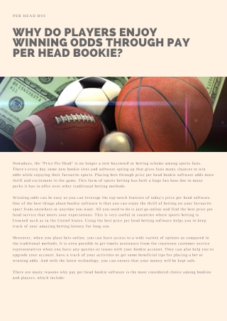 Per Head BSS: Why Do Players Enjoy Winning Odds Through Pay Per Head Bookie?