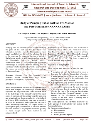 Study of Pumping test on well for Pre Manson and Post Manson for NANNAJ BASIN