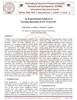 An Experimental Analysis of Turning Operation in EN 31ALLOY