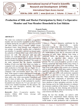 Production of Milk and Market Patricipation by Dairy Co Operative Member and Non Member Household in East Sikkim