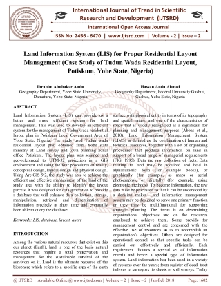 Land Information System LIS for Proper Residential Layout Management Case Study of Tudun Wada Residential Layout, Potisk