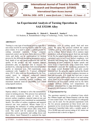 An Experimental Analysis of Turning Operation in SAE E52100 Alloy