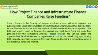 How Project Finance and Infrastructure Finance Companies Raise Funding?