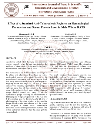 Effect of A Standard Anti Tuberculosis Regimen on Hematological Parameters and Serum Protein Level in Male Wistar RATS