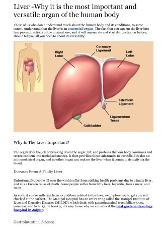 Liver -Why it is the most important and versatile organ of the human body