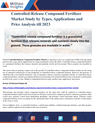 Controlled-Release Compound Fertilizer Market Study by Types, Applications and Price Analysis till 2023