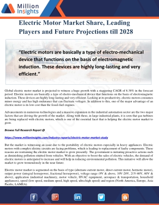 Electric Motor Market Share, Leading Players and Future Projections till 2028