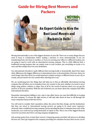 Guide for Hiring Best Movers and Packers