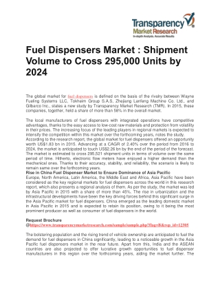 Fuel Dispensers Market : Shipment Volume to Cross 295,000 Units by 2024